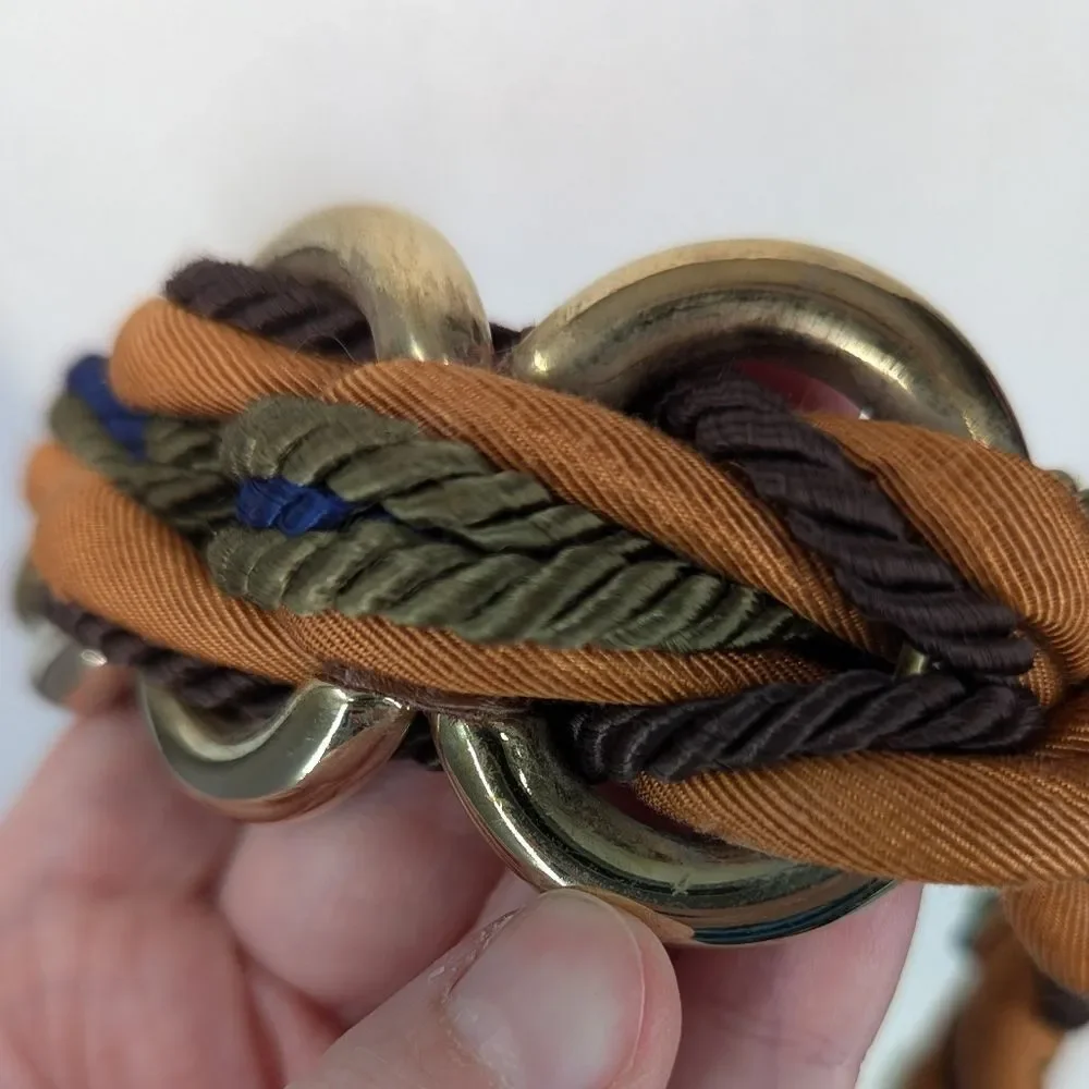 Vintage Ginnie Johansen Inc. Dallas Brown Gold Braided Velcro Belt Small Medium